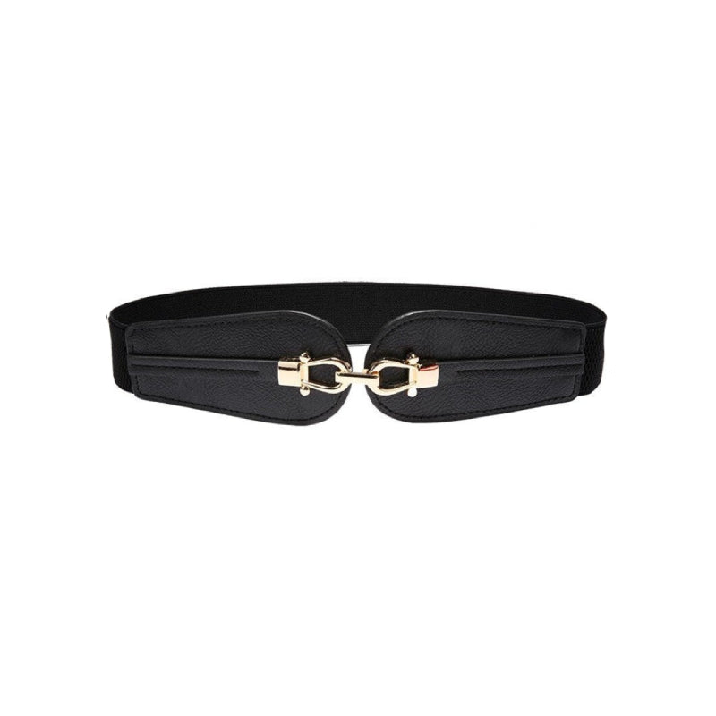 Solid Color Wide Elastic PU Leather Belt - style 1 black