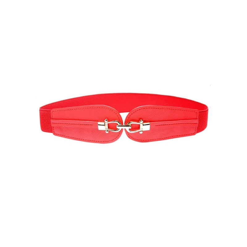 Solid Color Wide Elastic PU Leather Belt - style 1 red color