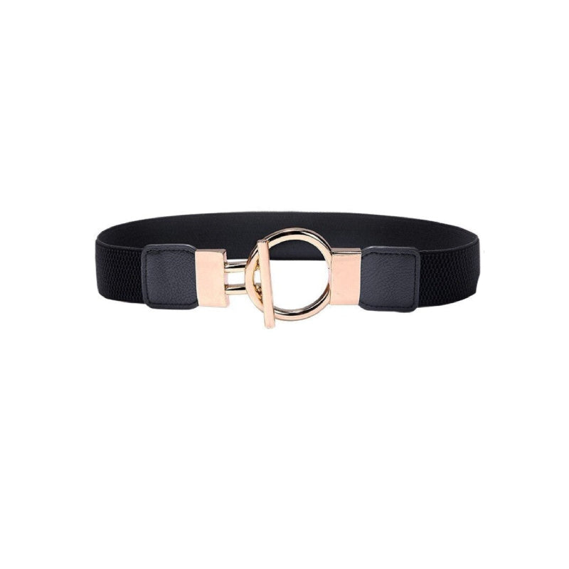 Solid Color Wide Elastic PU Leather Belt - style 2 black