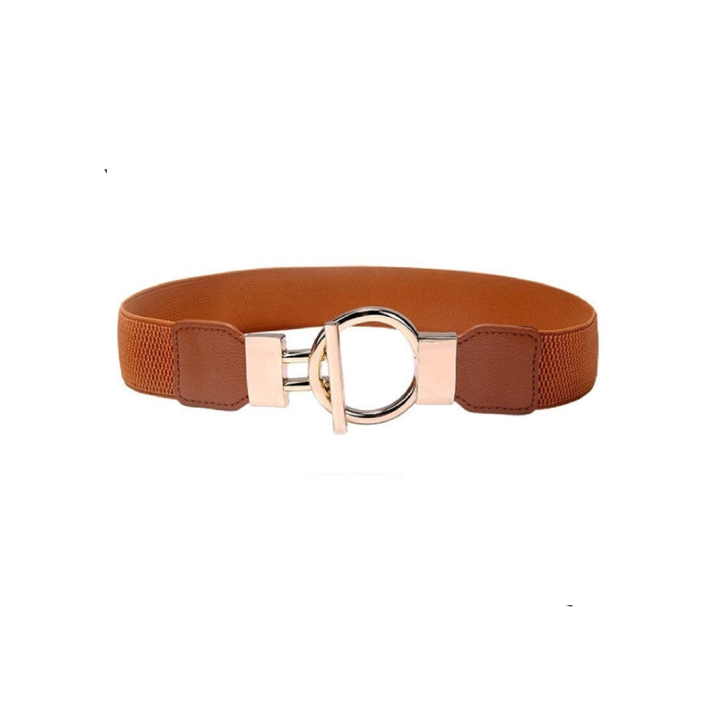 Solid Color Wide Elastic PU Leather Belt - style 2 brown
