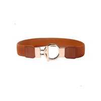 Thumbnail for Solid Color Wide Elastic PU Leather Belt - style 2 brown