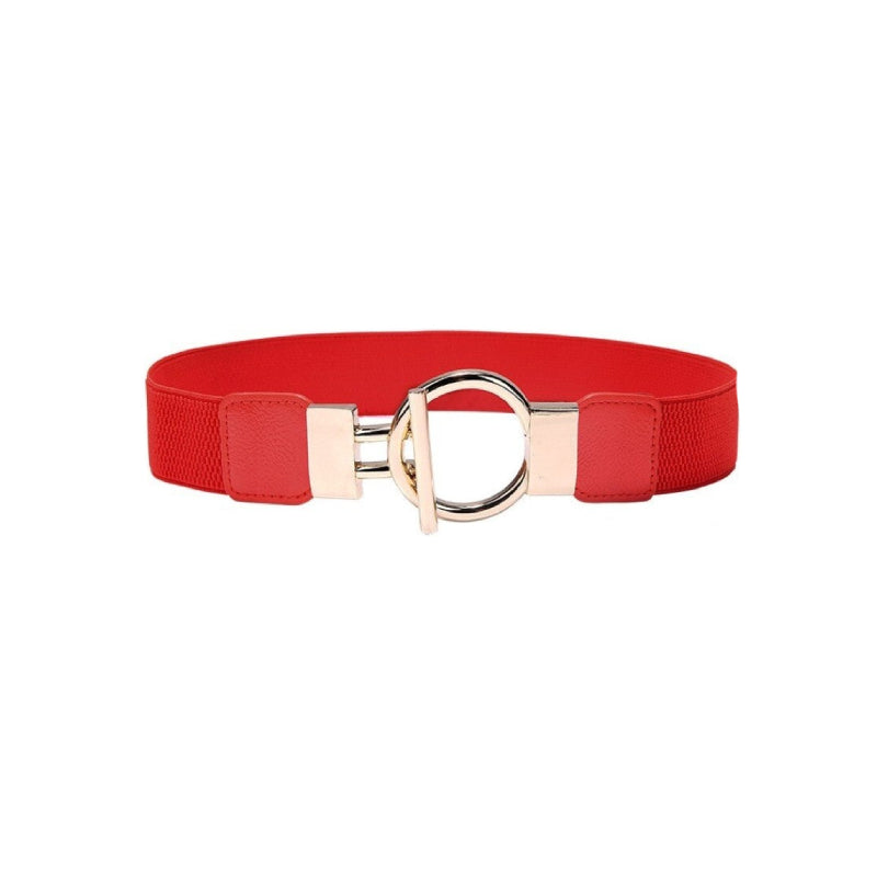 Solid Color Wide Elastic PU Leather Belt - style 2 red color