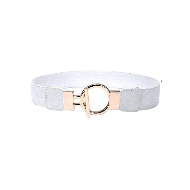 Solid Color Wide Elastic PU Leather Belt - style 2 white