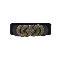Solid Color Wide Elastic PU Leather Belt - style 4 black