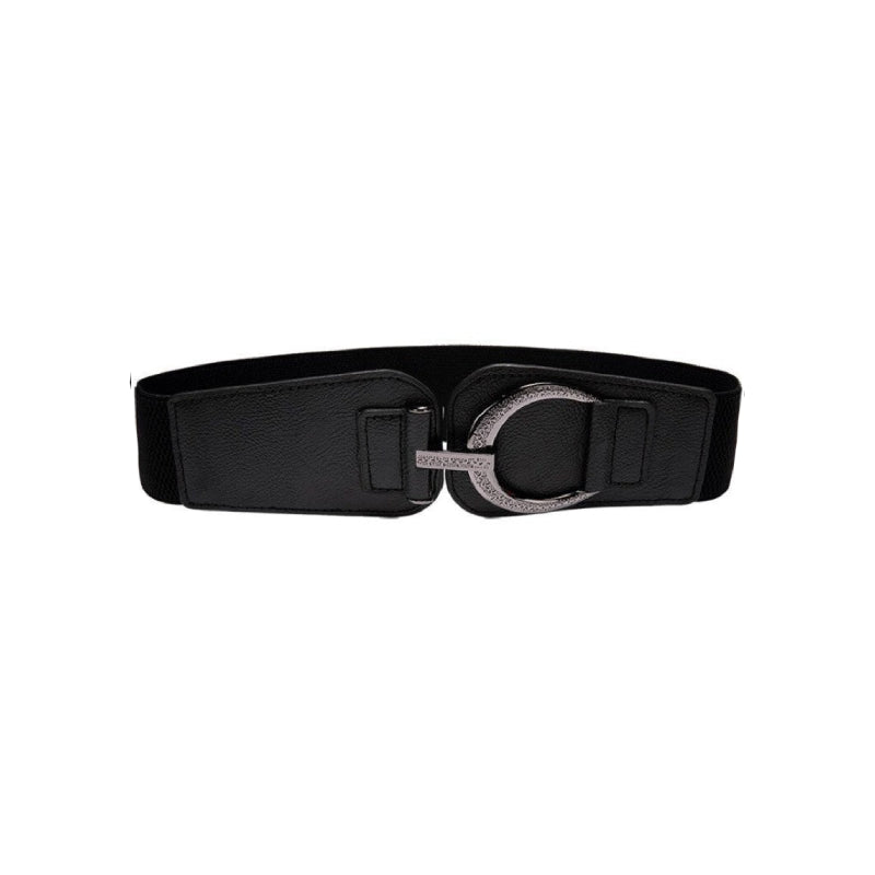 Solid Color Wide Elastic PU Leather Belt - style 5 black