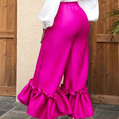 Solid Color Wide-Leg Flared With Zipper Pants