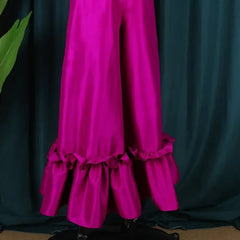 Solid Color Wide-Leg Flared With Zipper Pants