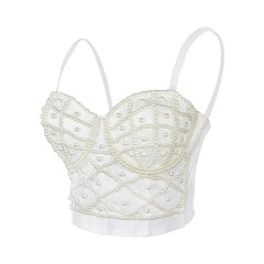 Solid Color with Pearl Applications Push Up Crop Corset