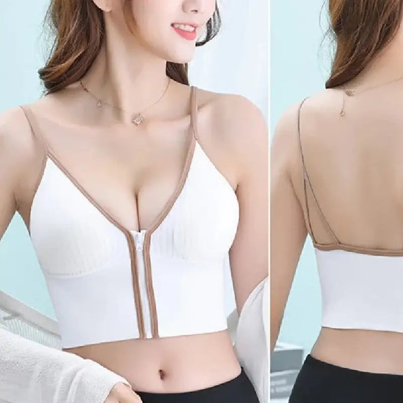 Solid Color Zipper Fly Cotton Crop Top