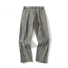 Solid Gray Ankle Double Loose Jeans