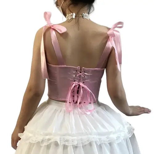 Solid Patchwork Lace Ribbons Corset - Up
