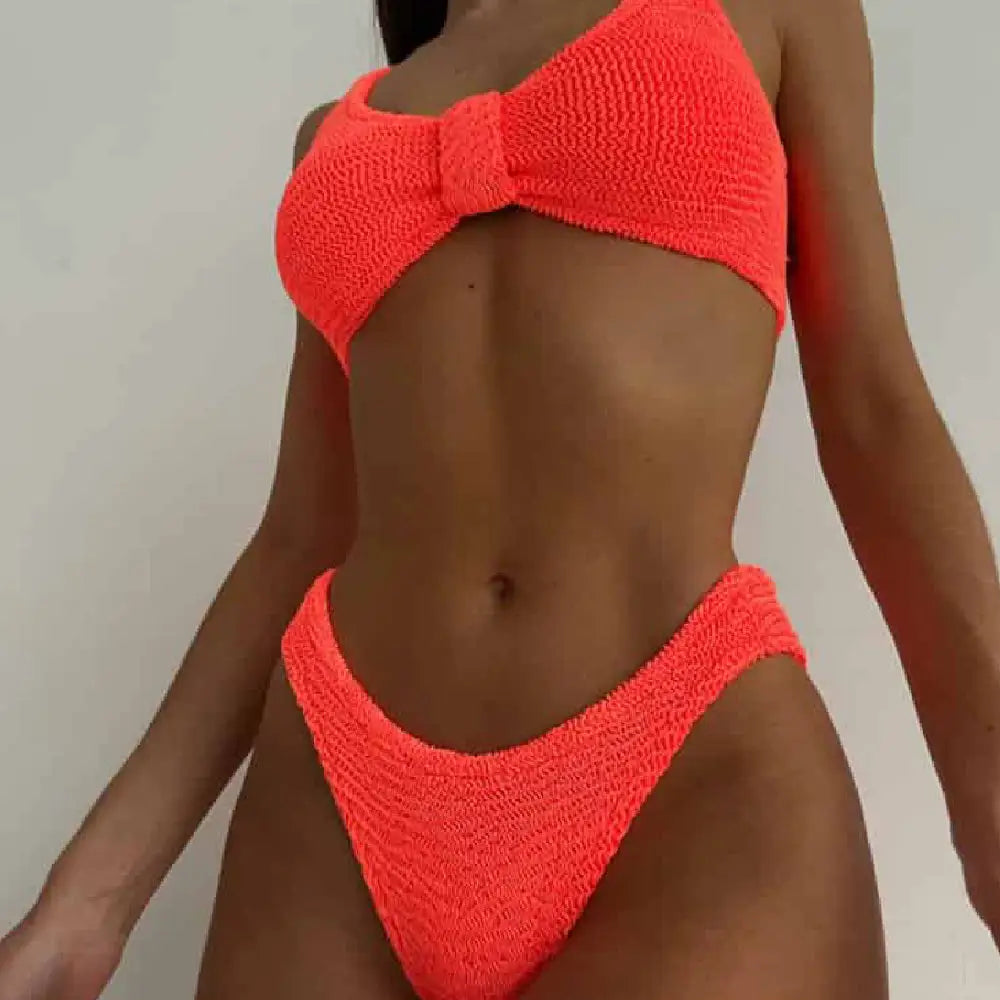 Solid Push-Up Bikini Brazilian Set with High Waist Thong