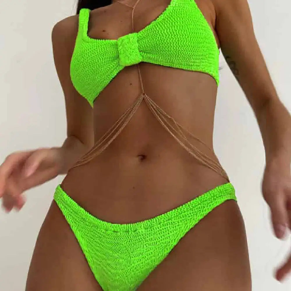 Solid Push-Up Bikini Brazilian Set with High Waist Thong