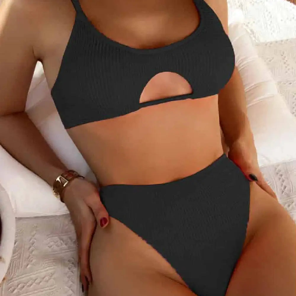 Solid Push-Up Bikini Brazilian Set with High Waist Thong