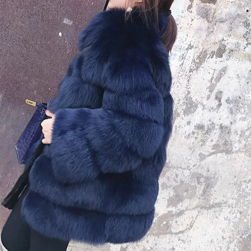 Solid Shaggy Fluffy Faux Fur Warm Jacket