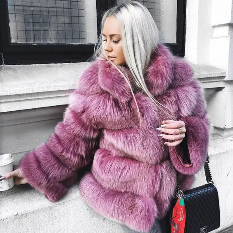 Solid Shaggy Fluffy Faux Fur Warm Jacket