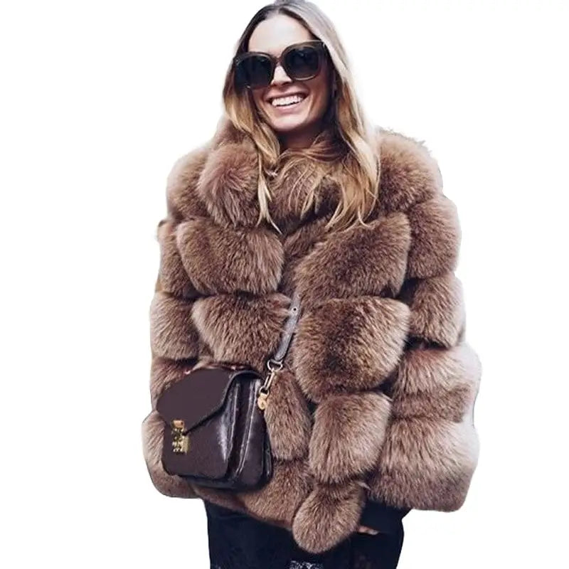 Solid Shaggy Fluffy Faux Fur Warm Jacket