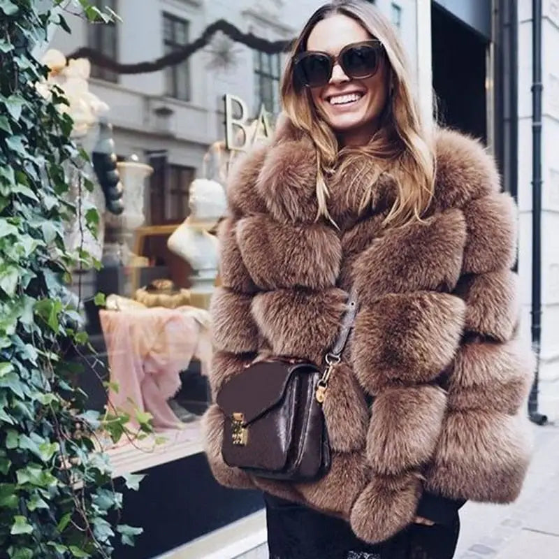 Solid Shaggy Fluffy Faux Fur Warm Jacket