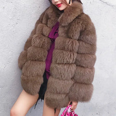 Solid Shaggy Fluffy Faux Fur Warm Jacket