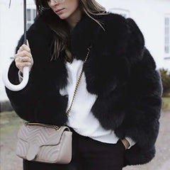 Solid Shaggy Fluffy Faux Fur Warm Jacket