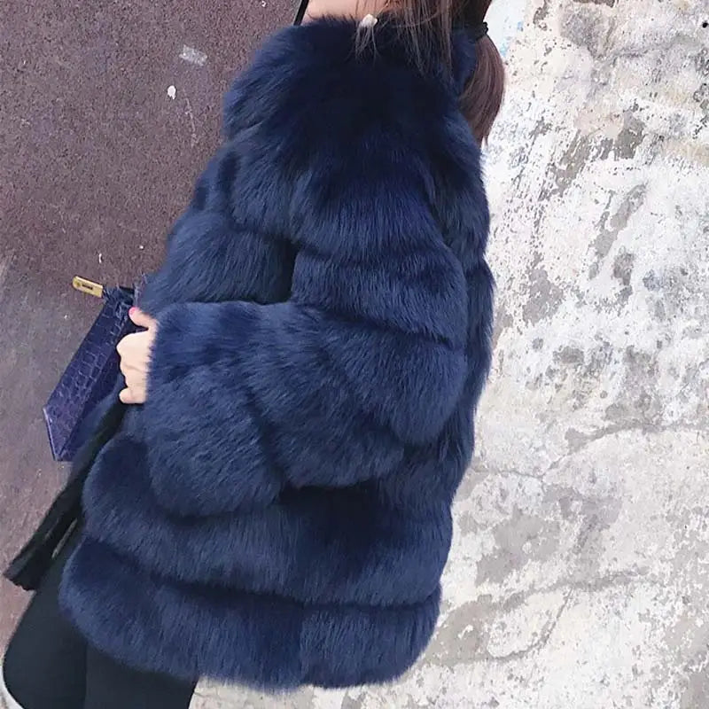 Solid Shaggy Fluffy Faux Fur Warm Jacket