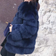 Solid Shaggy Fluffy Faux Fur Warm Jacket