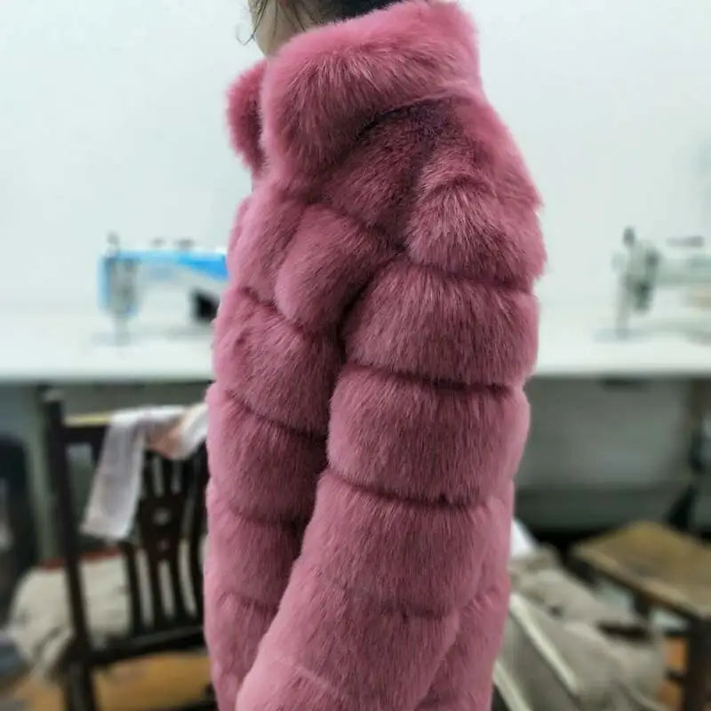 Solid Shaggy Fluffy Faux Fur Warm Jacket