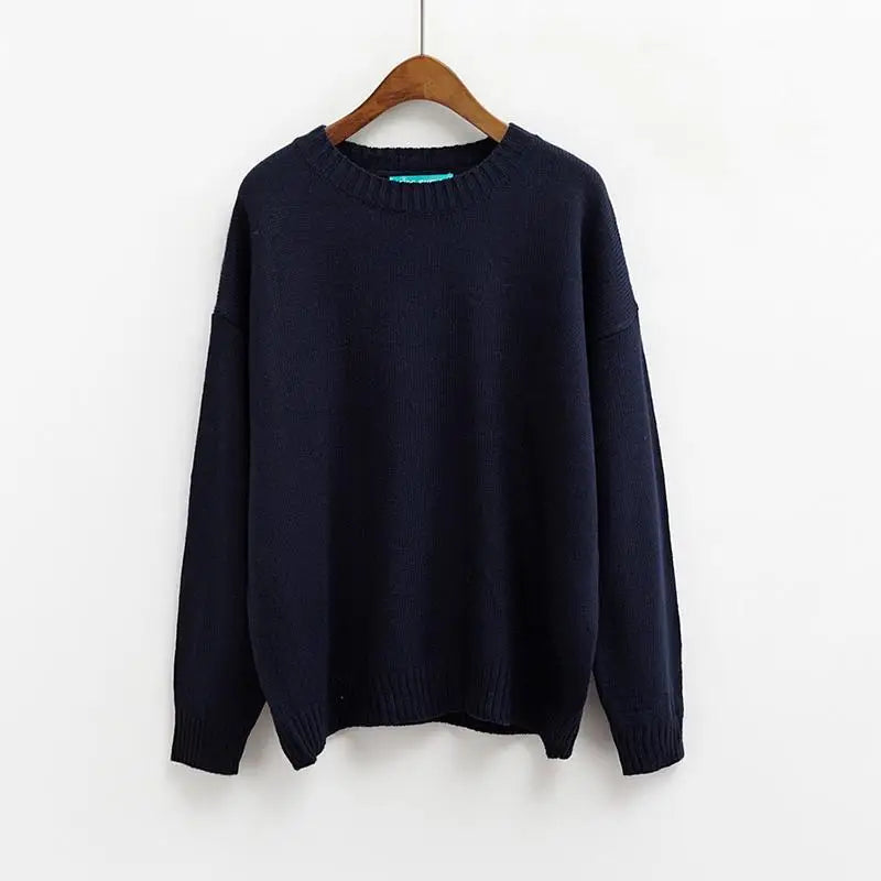 Solid Simple Knitted Sweater - Blue / One Size