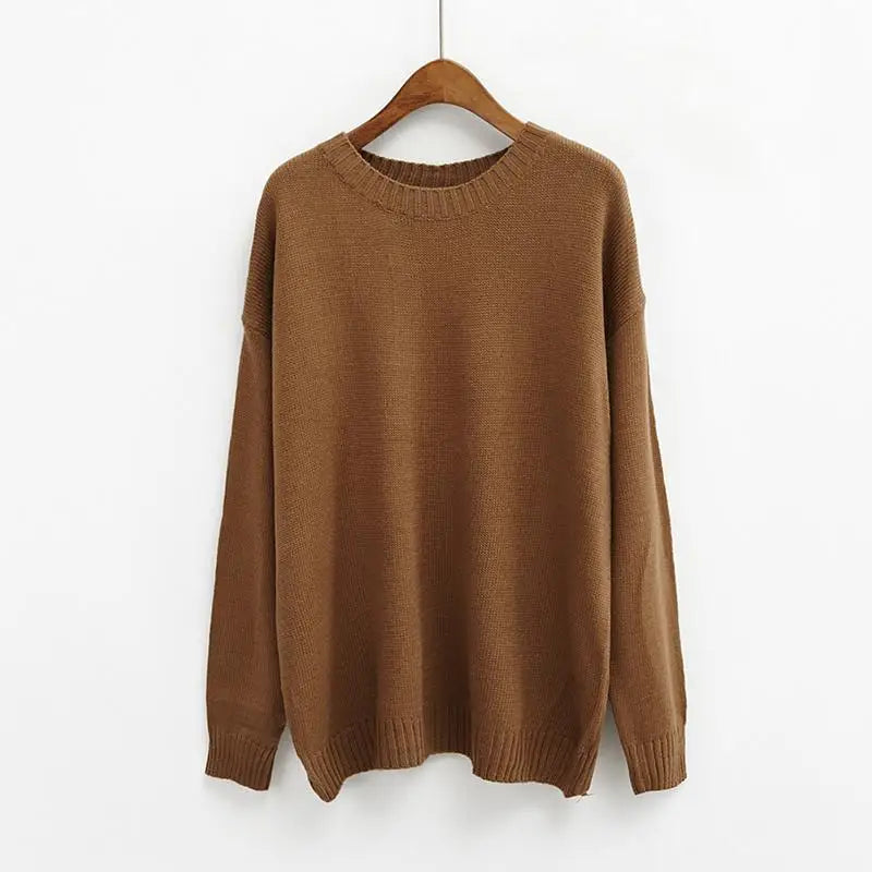 Solid Simple Knitted Sweater - Brown / One Size