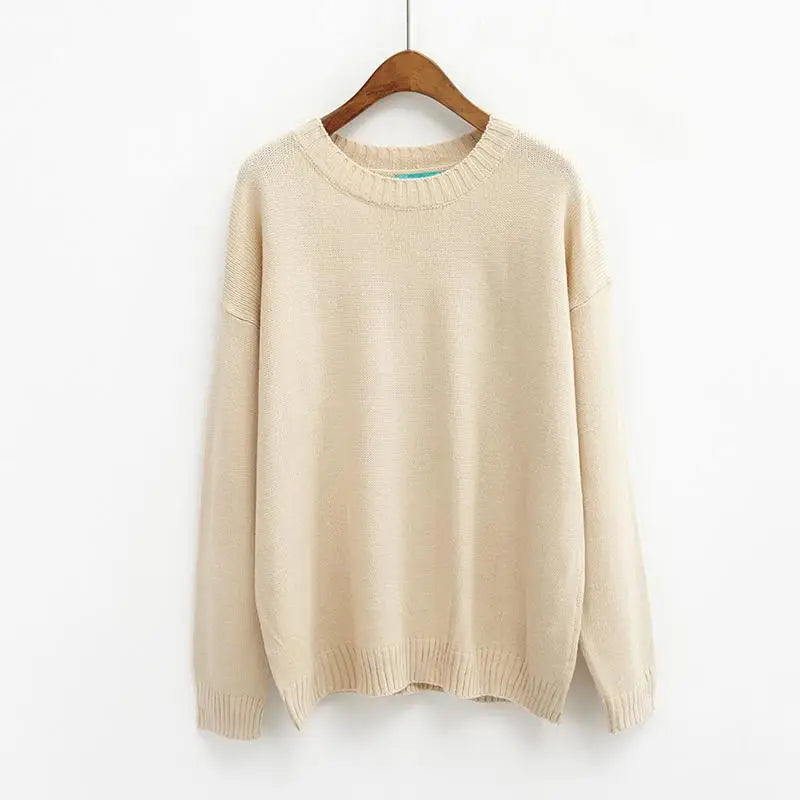 Solid Simple Knitted Sweater - Cream / One Size
