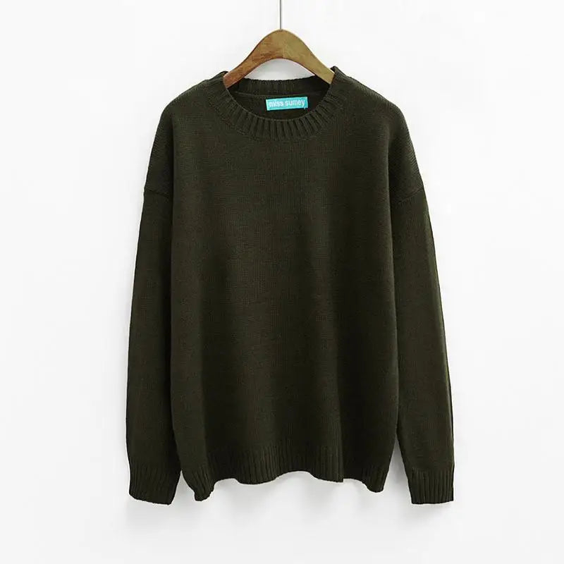 Solid Simple Knitted Sweater - Green / One Size