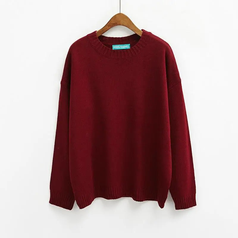 Solid Simple Knitted Sweater - Red / One Size