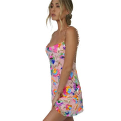 Spandex Backless Chain Straps Sequin Dress