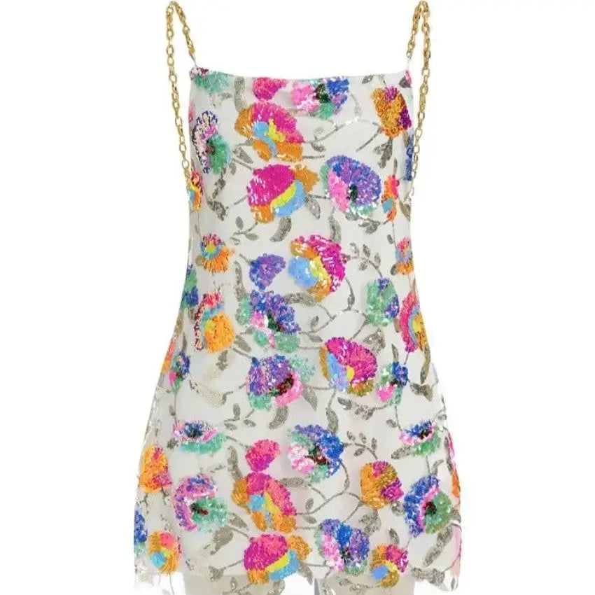 Spandex Backless Chain Straps Sequin Dress White / S