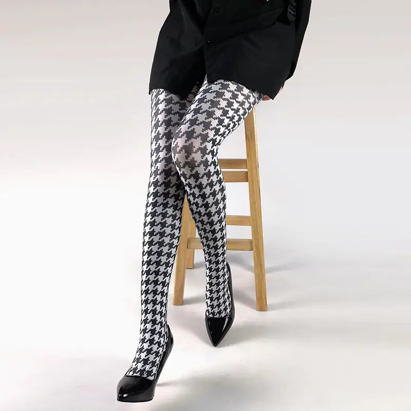 Spandex Nylon Multiple Designe Print Tights Black - White