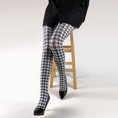 Spandex Nylon Multiple Designe Print Tights Black - White