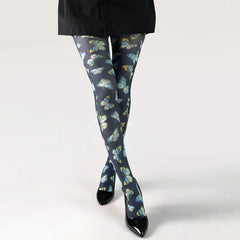Spandex Nylon Multiple Designe Print Tights Dark Blue