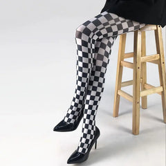 Spandex Nylon Multiple Designe Print Tights White - Black