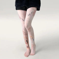 Spandex Nylon Multiple Designe Print Tights White / One Size