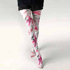 Spandex Nylon Multiple Designe Print Tights White - Pink