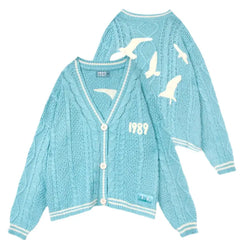 Special Knitted Loose Sweater with Bird Embroidery