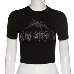 Spider Goth Rhinestone Crop Top - crop top