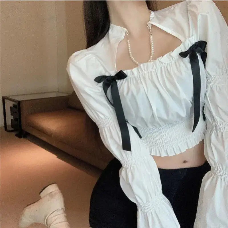 Square Collar Flare Long Sleeve Top