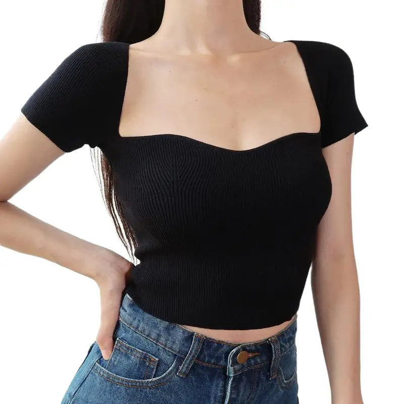 Square Collar Short Sleeve Top