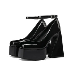Square High Heels Pumps with Ankle Buckle Euro Size Options