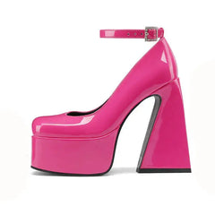 Square High Heels Pumps with Ankle Buckle Euro Size Options