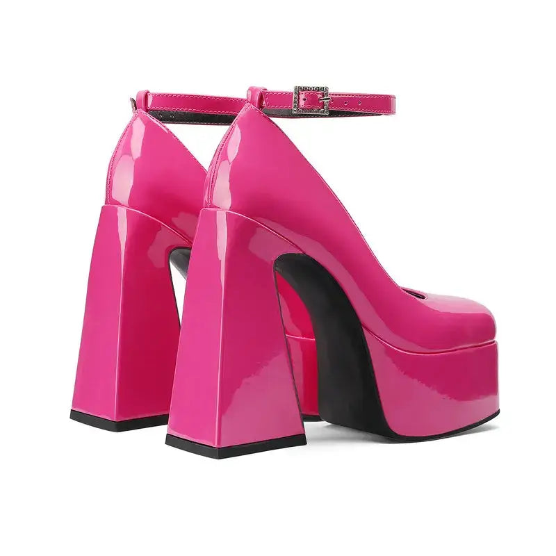 Square High Heels Pumps with Ankle Buckle Euro Size Options