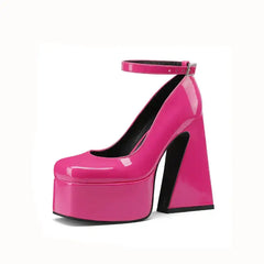 Square High Heels Pumps with Ankle Buckle Euro Size Options