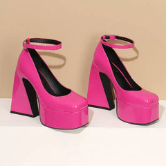 Square High Heels Pumps with Ankle Buckle Euro Size Options