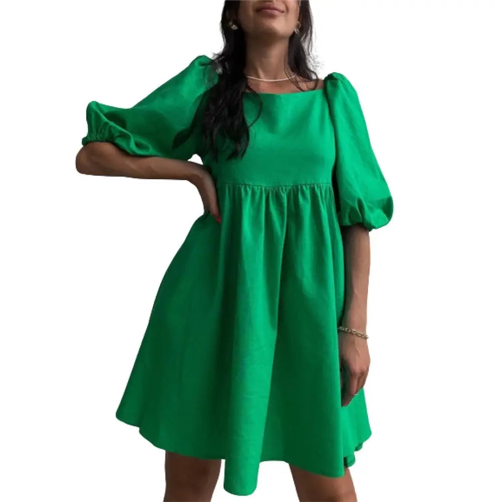 Square Neck Backless Puff Sleeve Loose Dresses